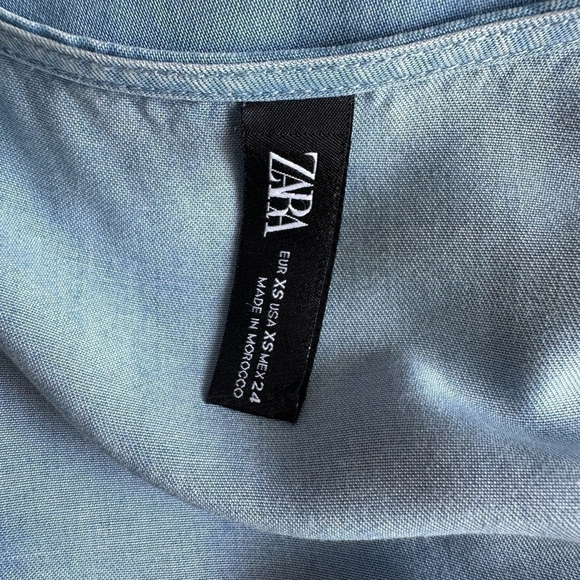 Women Dress ZARA Denim Blue Button Down Comfortable Fit Chambray Midi Robe Dress - Picture 8 of 10